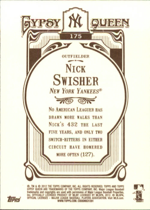 2012 Topps Gypsy Queen #175 Nick Swisher back image