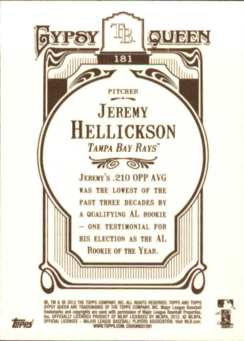 2012 Topps Gypsy Queen #181 Jeremy Hellickson back image