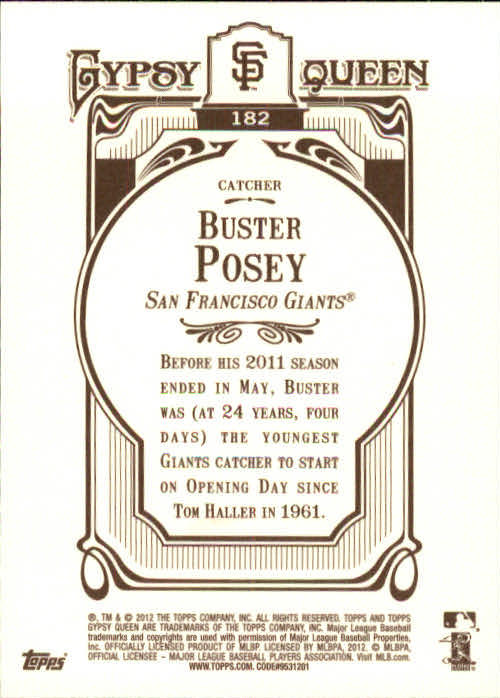 2012 Topps Gypsy Queen #182 Buster Posey back image