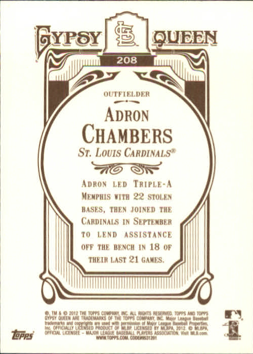 2012 Topps Gypsy Queen #208 Adron Chambers RC back image