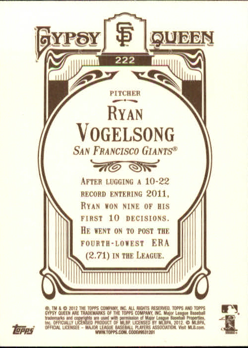 2012 Topps Gypsy Queen #222 Ryan Vogelsong back image