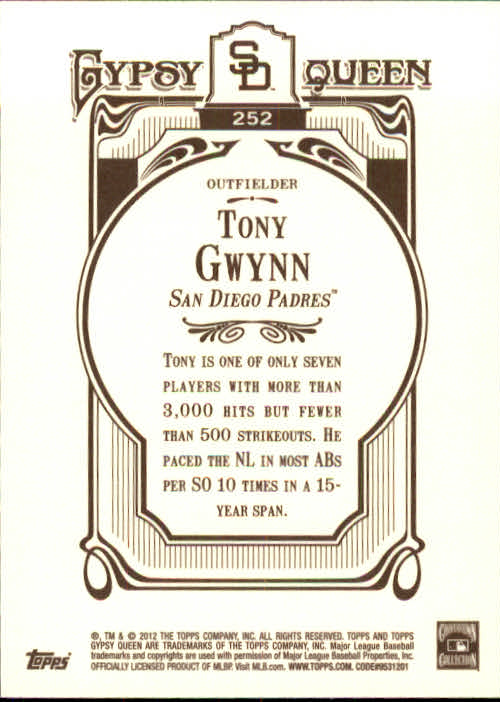 2012 Topps Gypsy Queen #252A Tony Gwynn back image