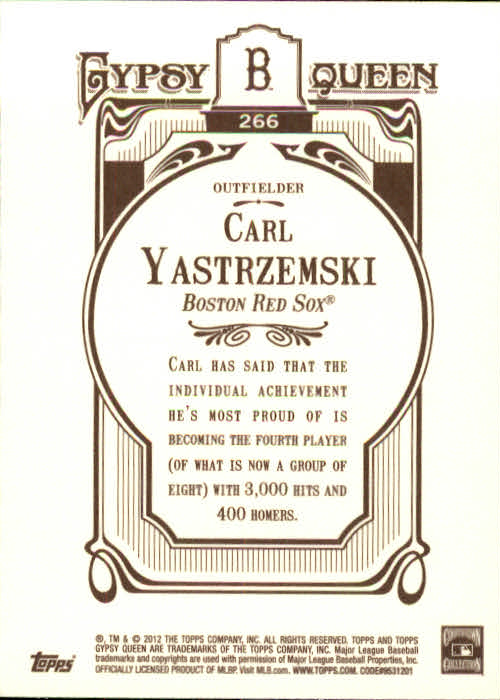 2012 Topps Gypsy Queen #266 Carl Yastrzemski back image