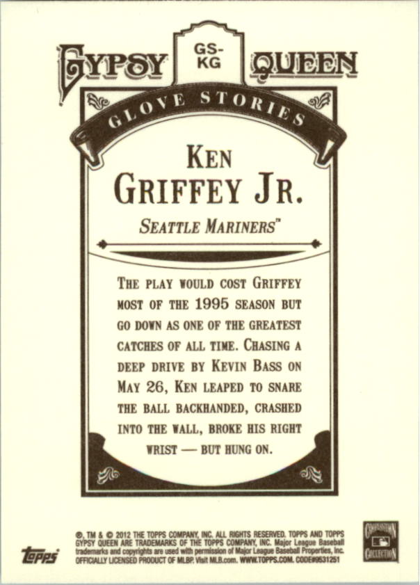 2012 Topps Gypsy Queen Glove Stories #KG Ken Griffey Jr. back image