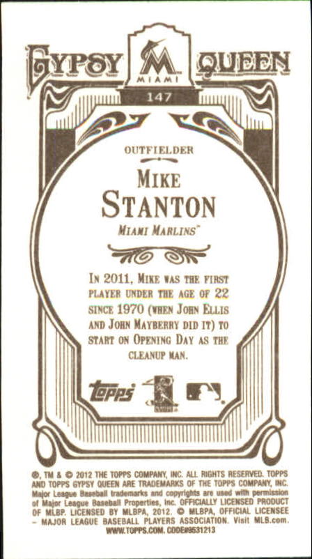 2012 Topps Gypsy Queen Mini #147A Mike Stanton back image