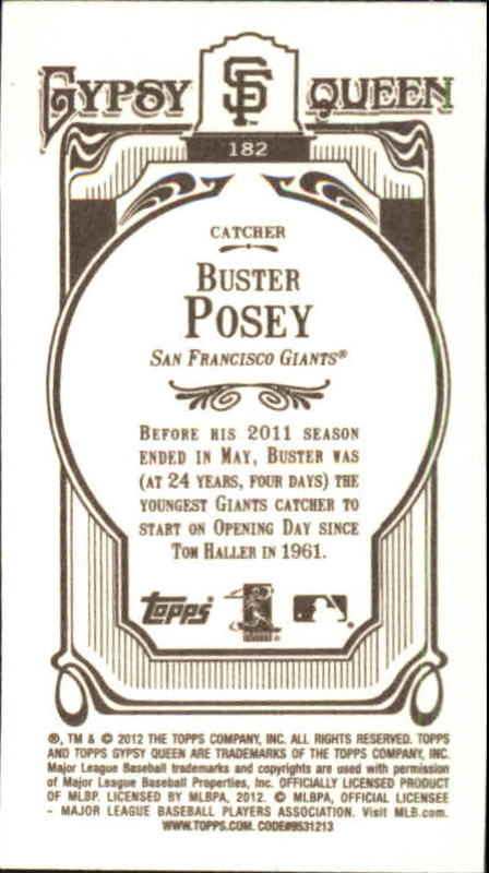2012 Topps Gypsy Queen Mini #182B Buster Posey VAR back image