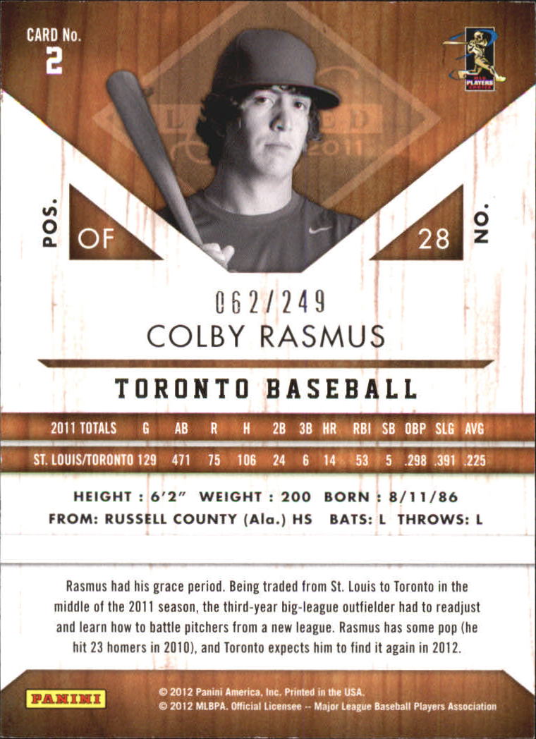 2011 Limited #2 Colby Rasmus back image