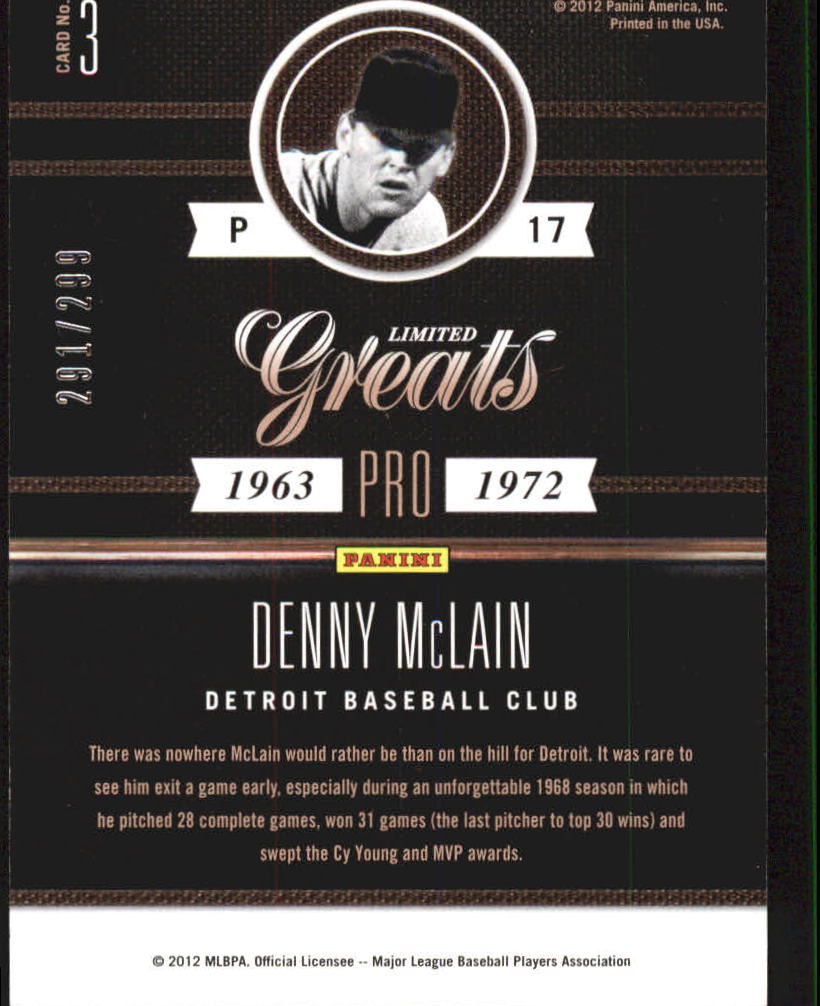 2011 Limited Greats #3 Denny McLain back image