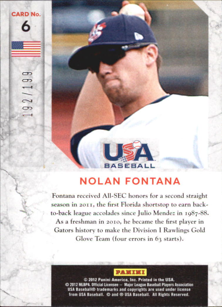 2011 Limited USA Baseball National Team #6 Nolan Fontana back image