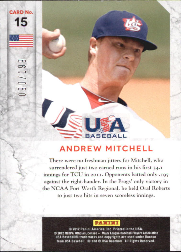 2011 Limited USA Baseball National Team #15 Andrew Mitchell back image