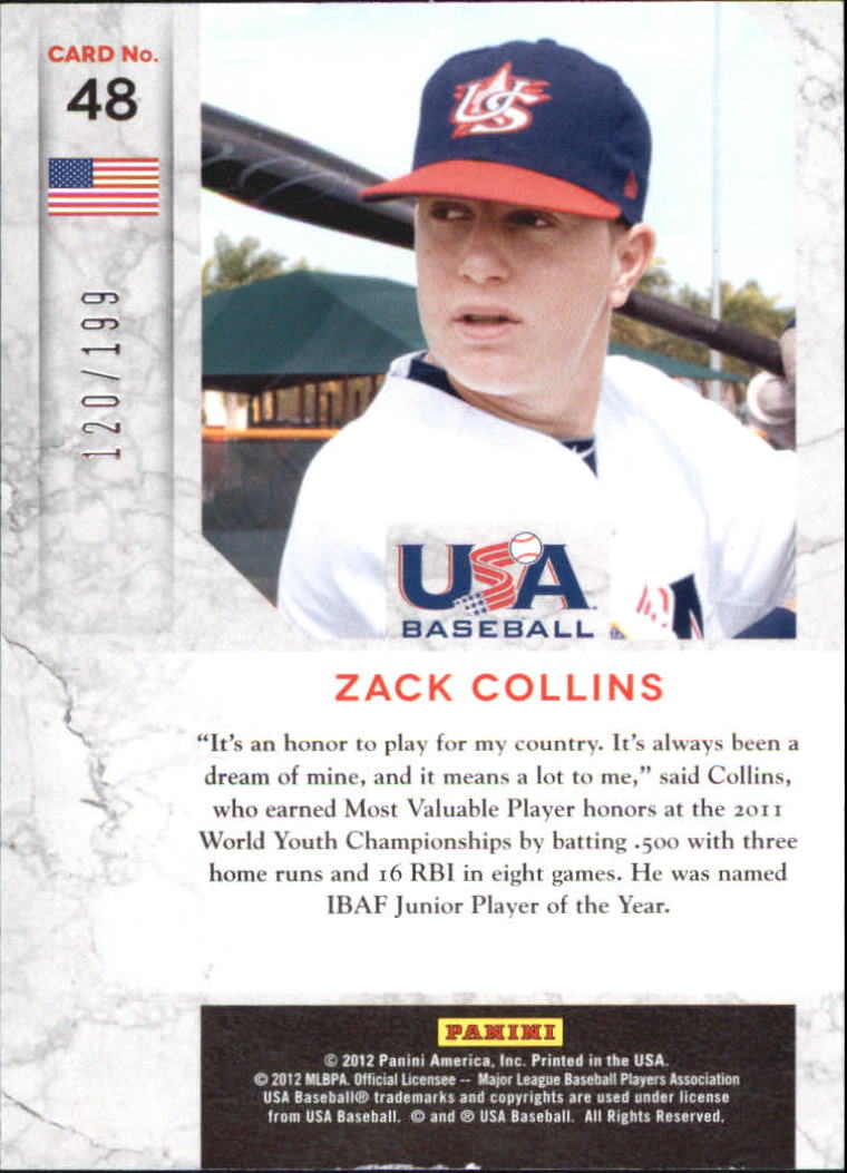 2011 Limited USA Baseball National Team #48 Zack Collins back image