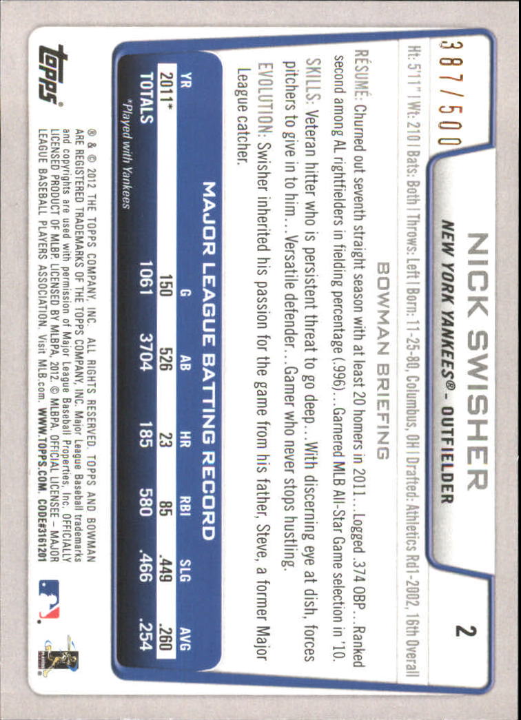 Carte parallele Bowman Baseball 2012 "Main Set Blue" - Foto 3 di 61