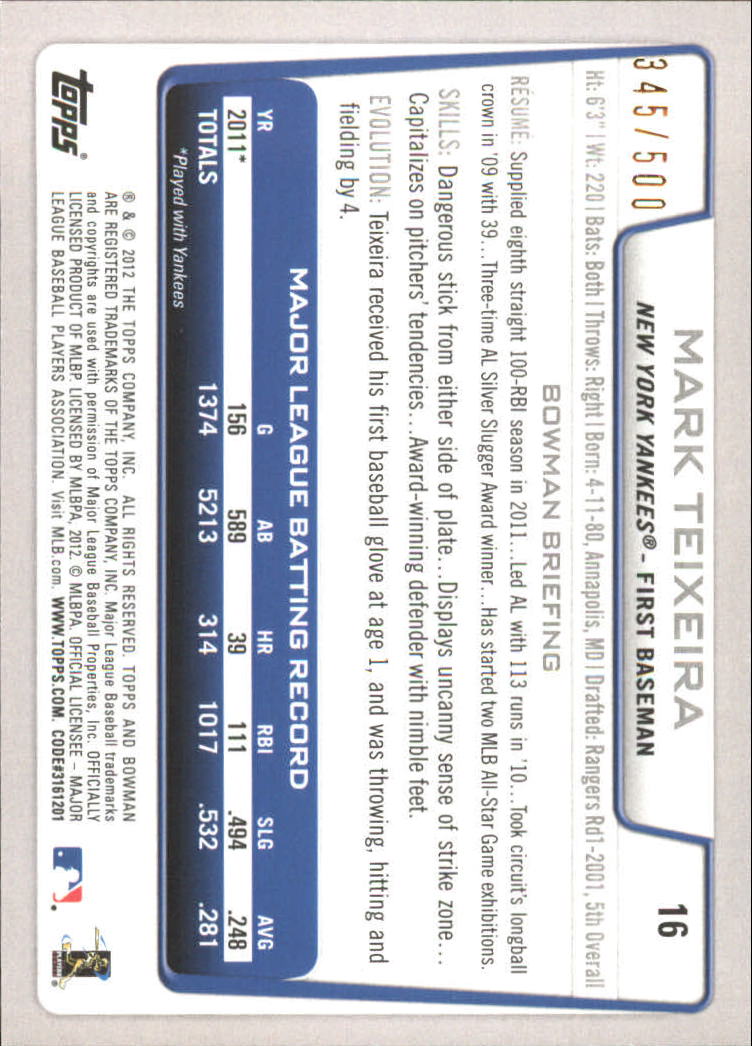 Carte parallele Bowman Baseball 2012 "Main Set Blue" - Foto 7 di 61