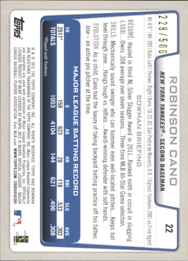 Carte parallele Bowman Baseball 2012 "Main Set Blue" - Foto 9 di 61