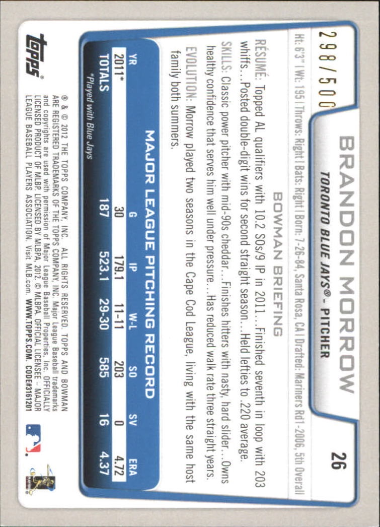 Carte parallele Bowman Baseball 2012 "Main Set Blue" - Foto 11 di 61
