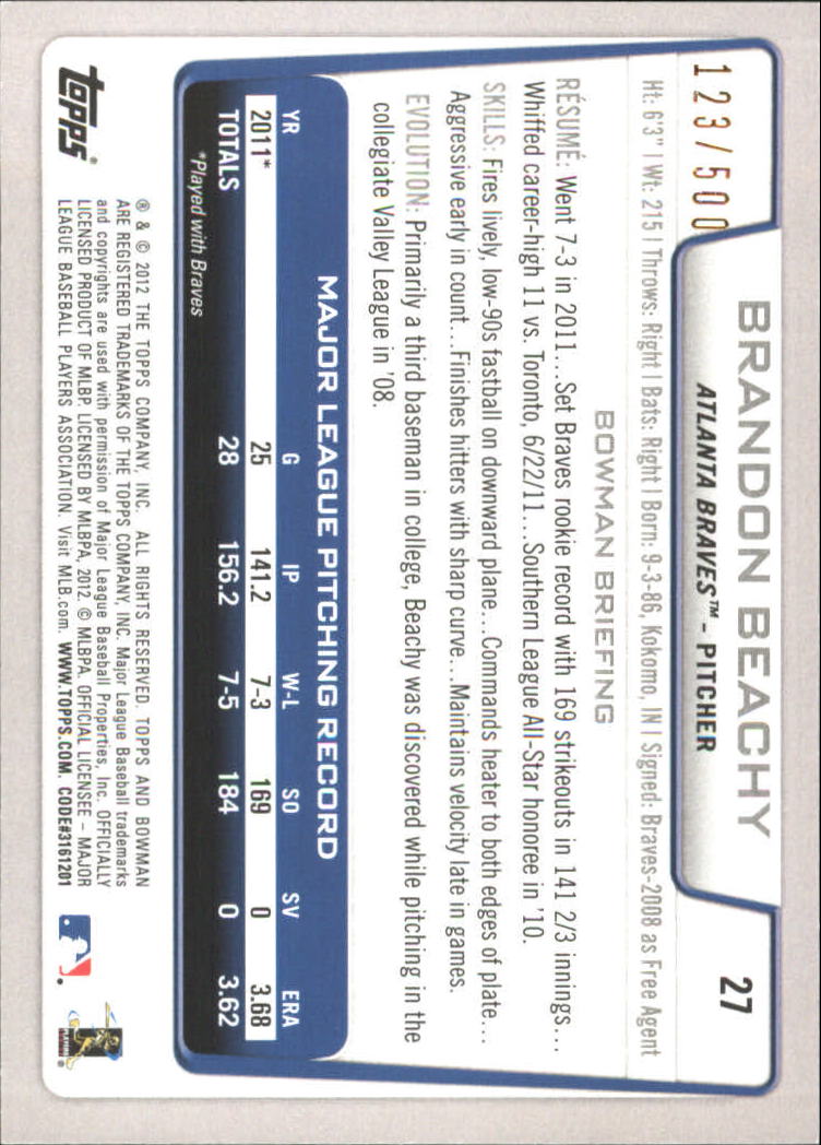 Carte parallele Bowman Baseball 2012 "Main Set Blue" - Foto 13 di 61