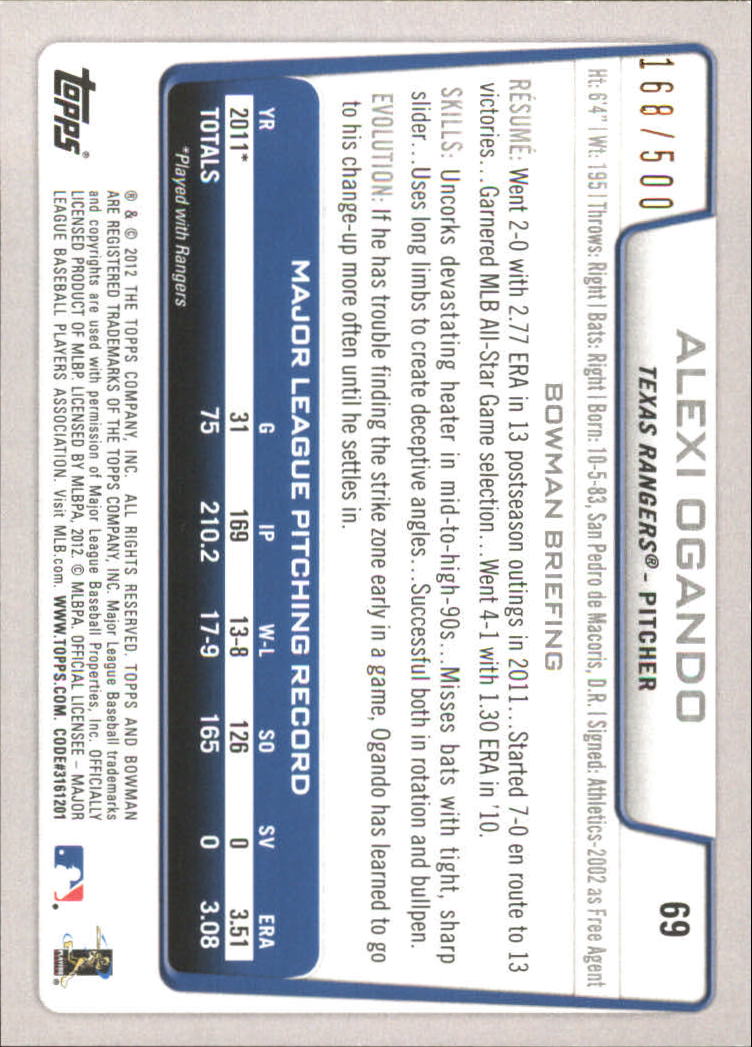 Carte parallele Bowman Baseball 2012 "Main Set Blue" - Foto 23 di 61