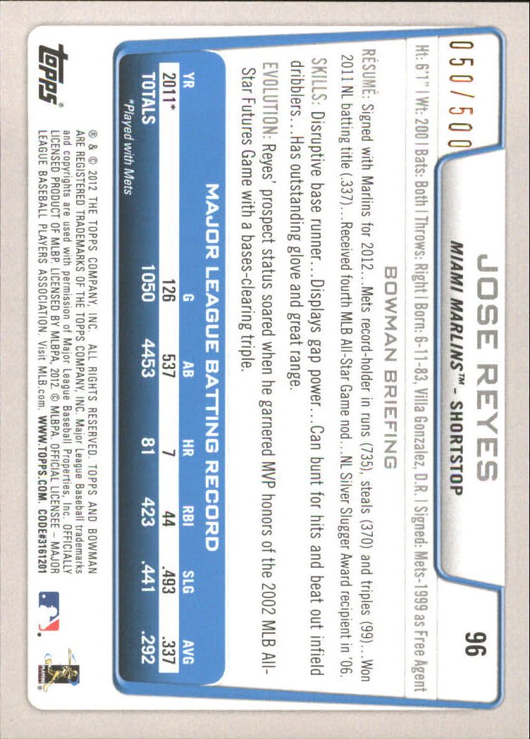 Carte parallele Bowman Baseball 2012 "Main Set Blue" - Foto 27 di 61