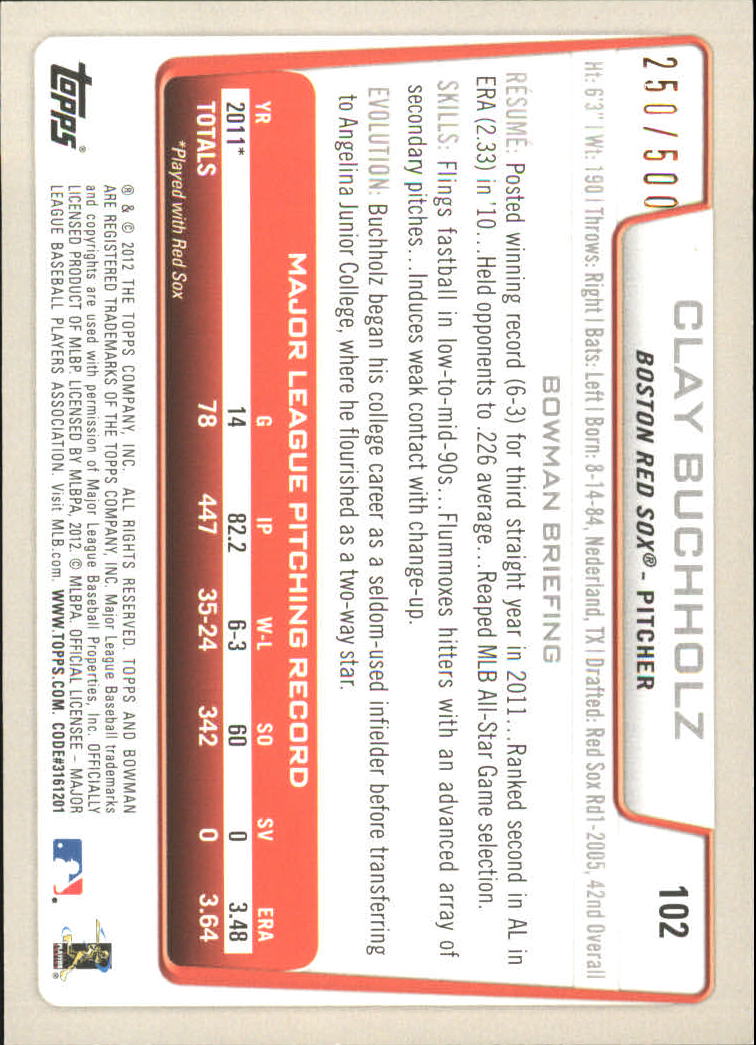 Carte parallele Bowman Baseball 2012 "Main Set Blue" - Foto 29 di 61