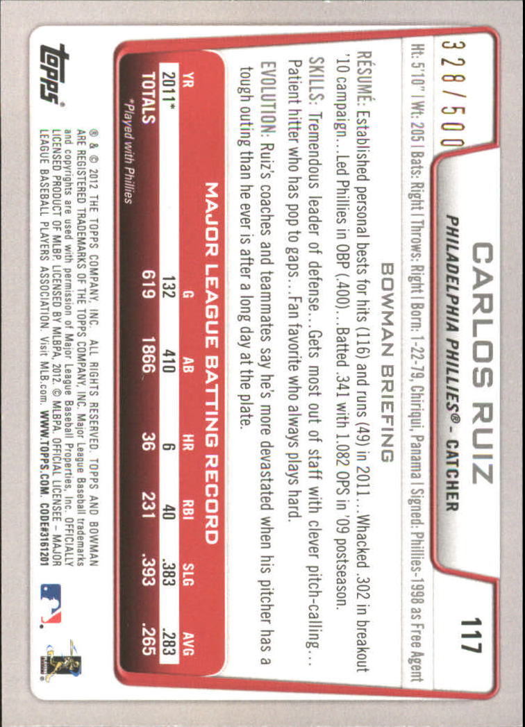 Carte parallele Bowman Baseball 2012 "Main Set Blue" - Foto 31 di 61