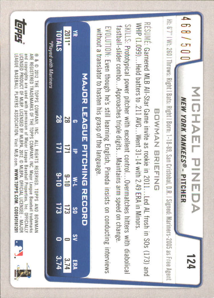 Carte parallele Bowman Baseball 2012 "Main Set Blue" - Foto 33 di 61