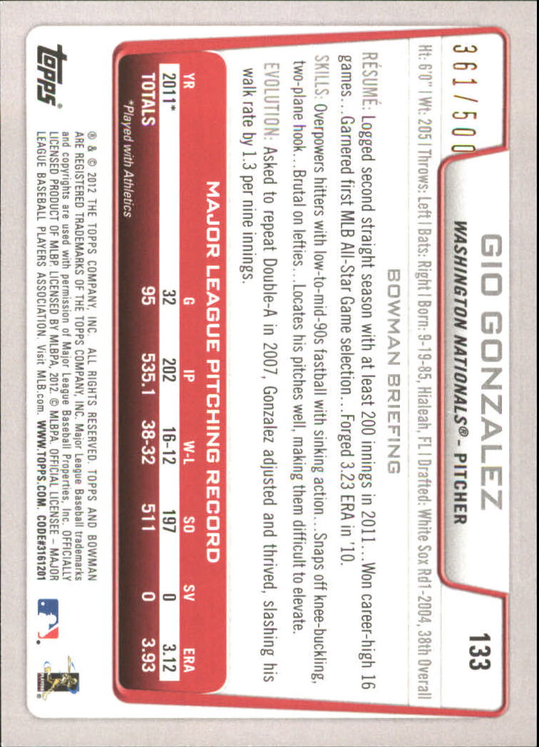 Carte parallele Bowman Baseball 2012 "Main Set Blue" - Foto 35 di 61