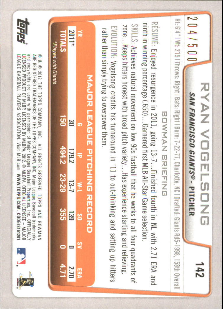 Carte parallele Bowman Baseball 2012 "Main Set Blue" - Foto 41 di 61