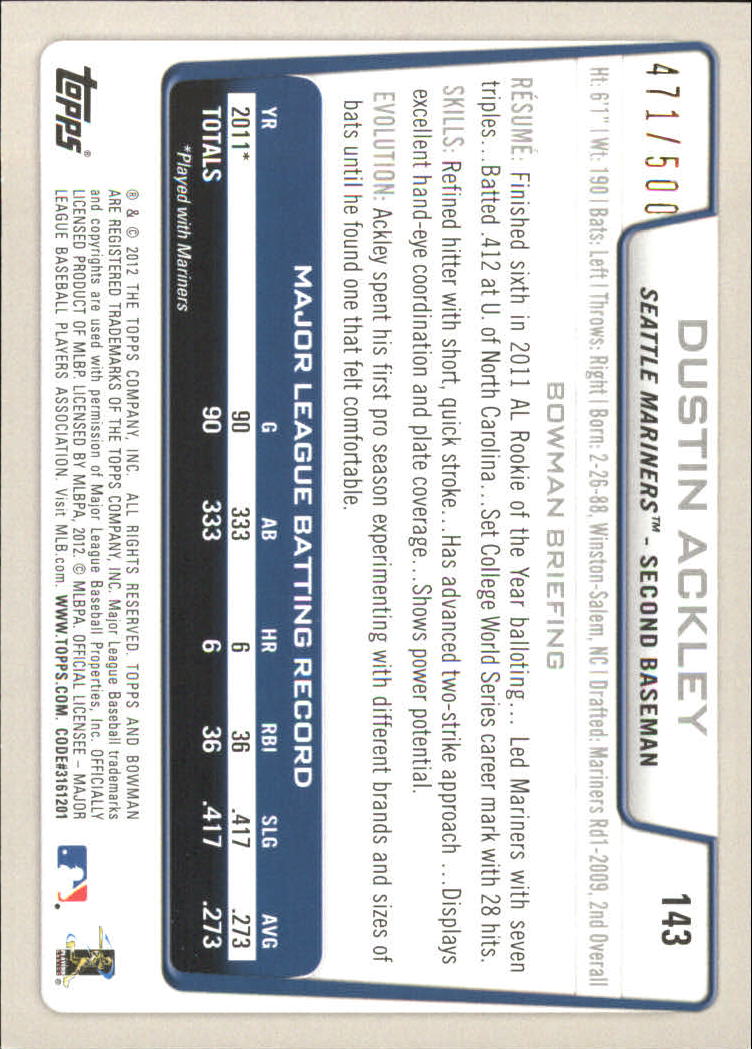 Carte parallele Bowman Baseball 2012 "Main Set Blue" - Foto 43 di 61