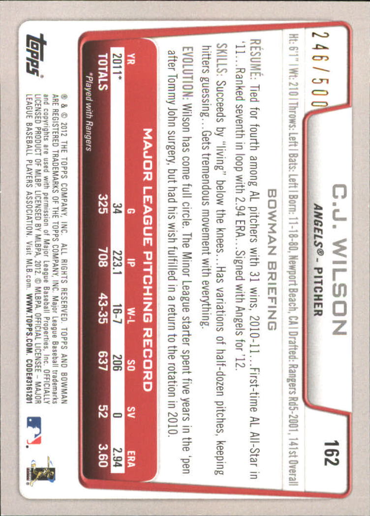 Carte parallele Bowman Baseball 2012 "Main Set Blue" - Foto 47 di 61