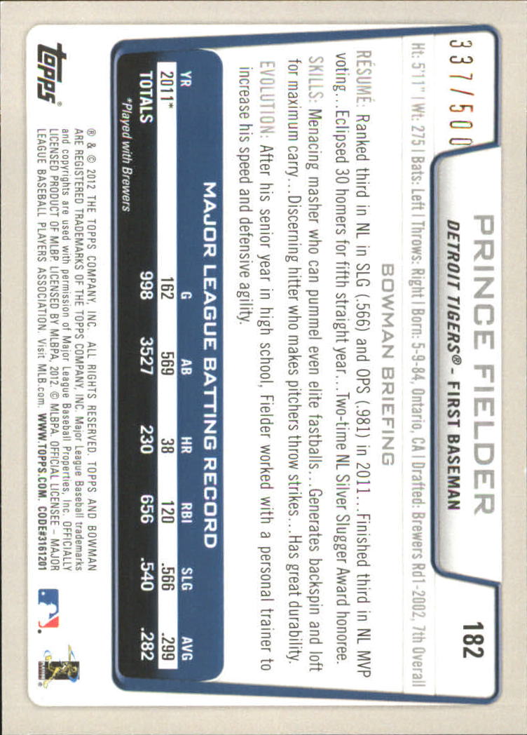 Carte parallele Bowman Baseball 2012 "Main Set Blue" - Foto 49 di 61