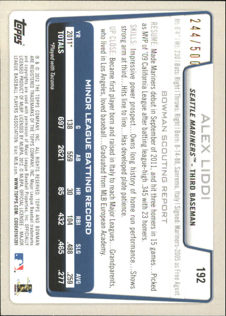 Carte parallele Bowman Baseball 2012 "Main Set Blue" - Foto 53 di 61