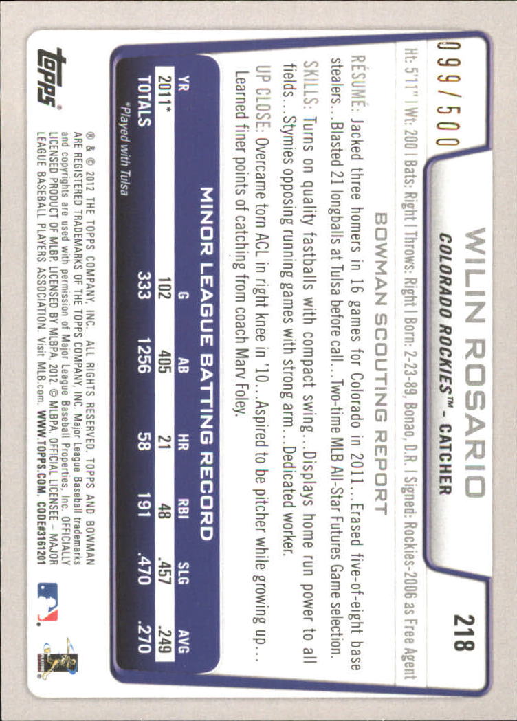 Carte parallele Bowman Baseball 2012 "Main Set Blue" - Foto 61 di 61