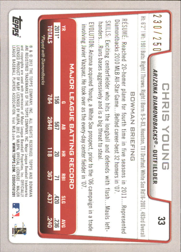Carte parallele Bowman Baseball 2012 "Main Set Orange" - Foto 5 di 25