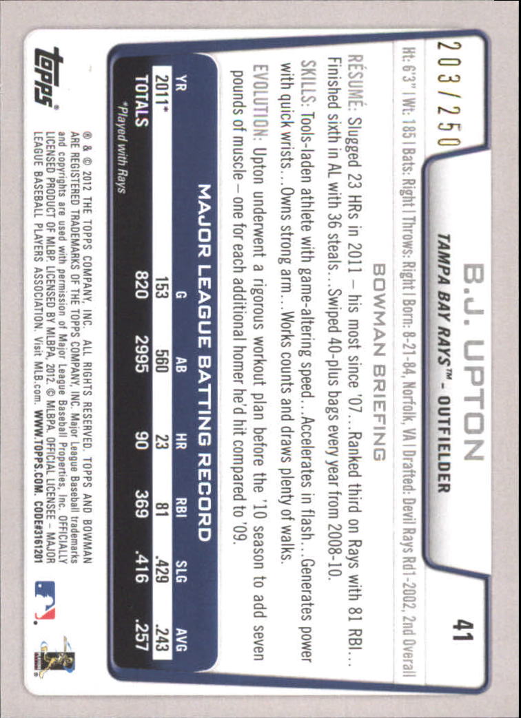 Carte parallele Bowman Baseball 2012 "Main Set Orange" - Foto 7 di 25
