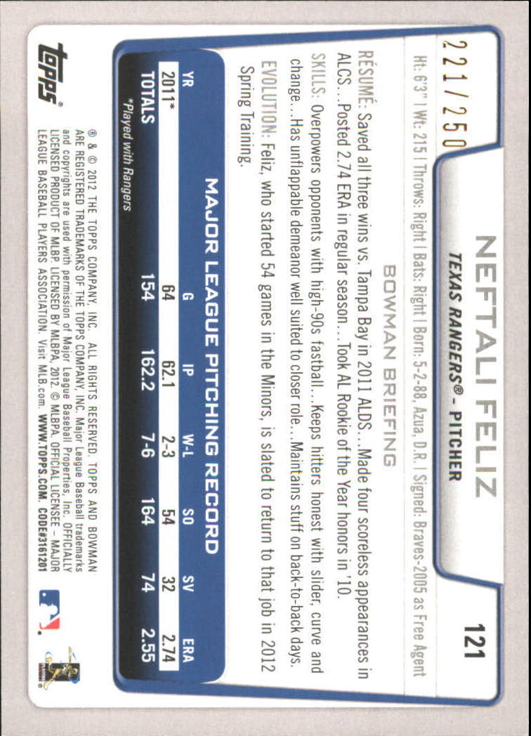 Carte parallele Bowman Baseball 2012 "Main Set Orange" - Foto 15 di 25