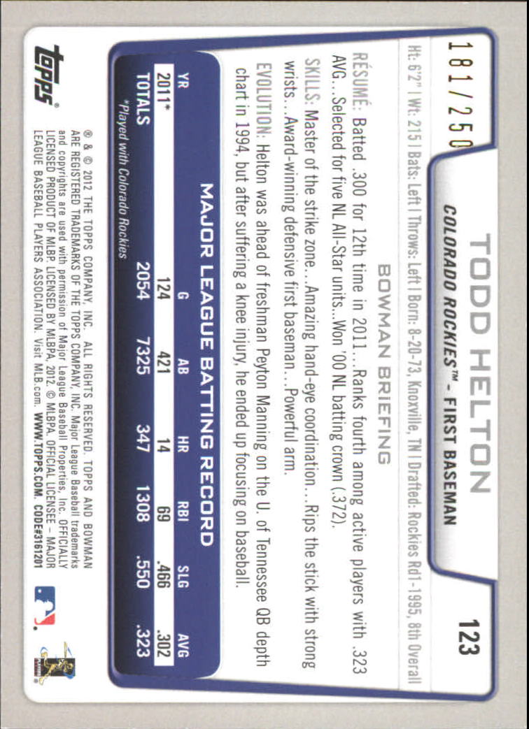 Carte parallele Bowman Baseball 2012 "Main Set Orange" - Foto 17 di 25
