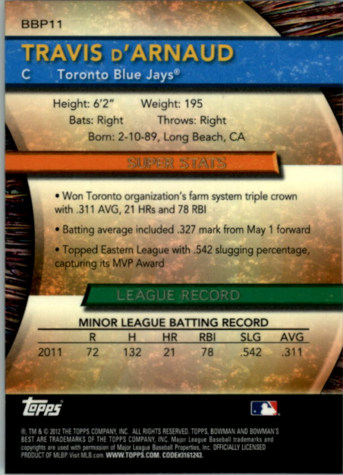 2012 Bowman Baseball "Bowman's Best Prospects" Insert Cards #BBP1 to #BBP25 - Picture 23 of 51