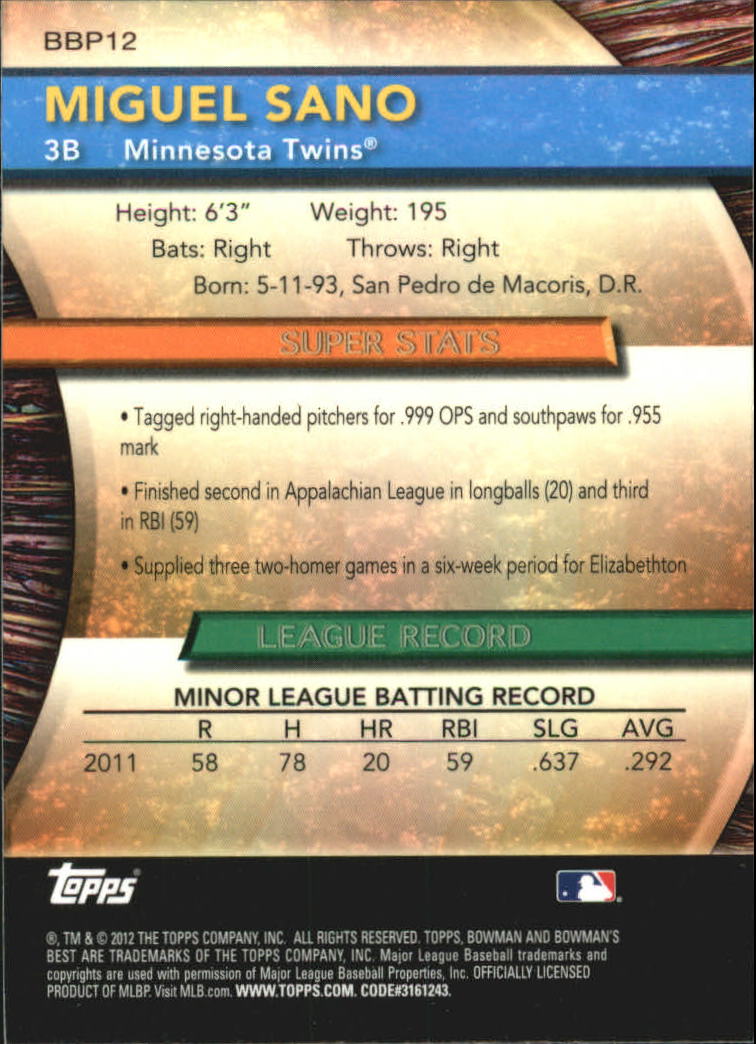 2012 Bowman Baseball "Bowman's Best Prospects" Insert Cards #BBP1 to #BBP25 - Picture 25 of 51
