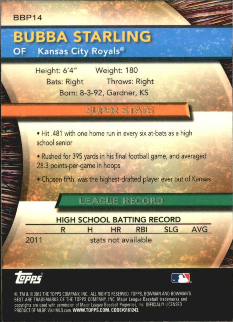 2012 Bowman Baseball "Bowman's Best Prospects" Insert Cards #BBP1 to #BBP25 - Picture 29 of 51