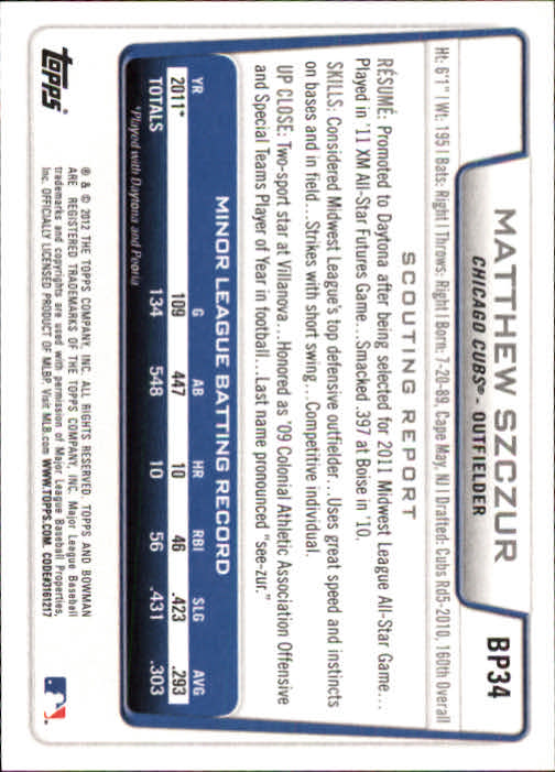 B5051- 2012 Bowman Prospects BB # S 1-110 + Einsätze -du Pick- 15 + Free US - Bild 72 von 290