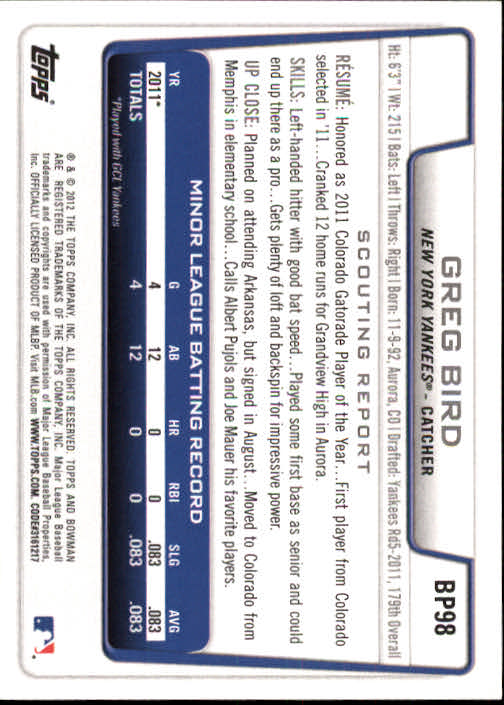 B5051- 2012 Bowman Prospects BB # S 1-110 + Einsätze -du Pick- 15 + Free US - Bild 190 von 290