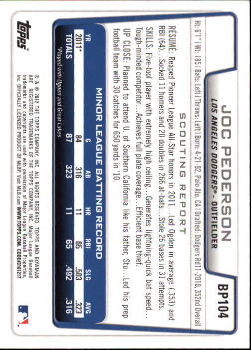 B5051- 2012 Bowman Prospects BB # S 1-110 + Einsätze -du Pick- 15 + Free US - Bild 201 von 290