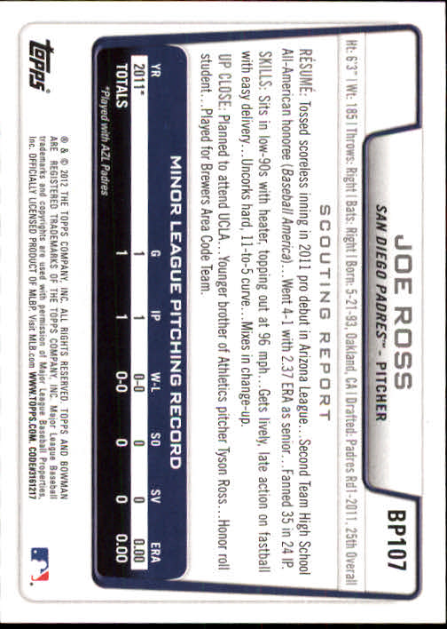 B5051- 2012 Bowman Prospects BB # S 1-110 + Einsätze -du Pick- 15 + Free US - Bild 206 von 290