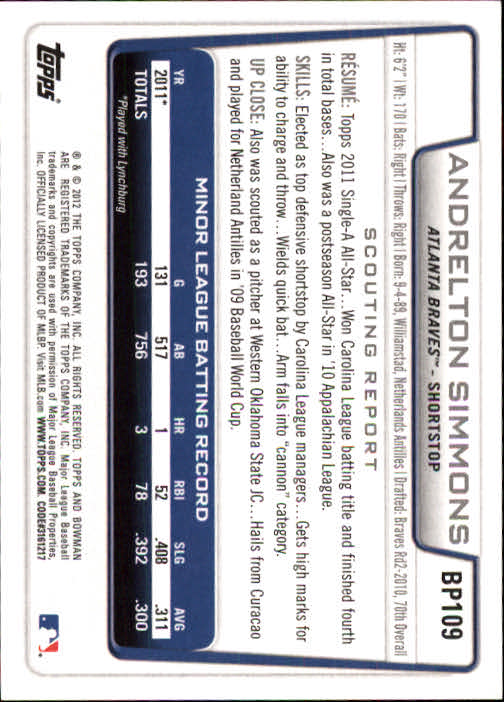 B5051- 2012 Bowman Prospects BB # S 1-110 + Einsätze -du Pick- 15 + Free US - Bild 212 von 290