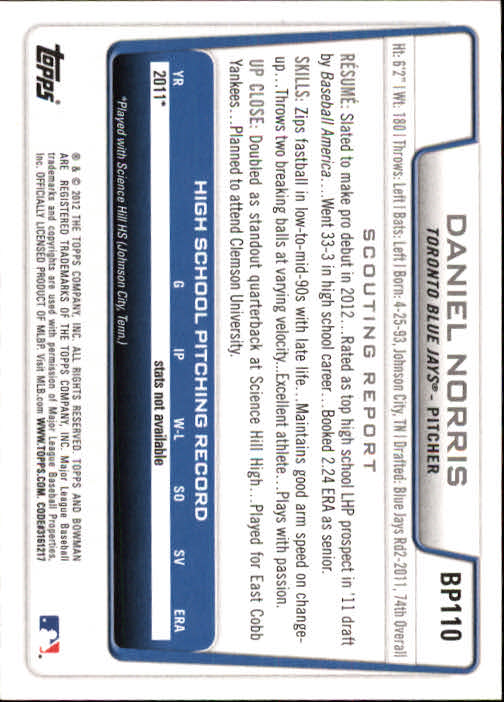 B5051- 2012 Bowman Prospects BB # S 1-110 + Einsätze -du Pick- 15 + Free US - Bild 214 von 290