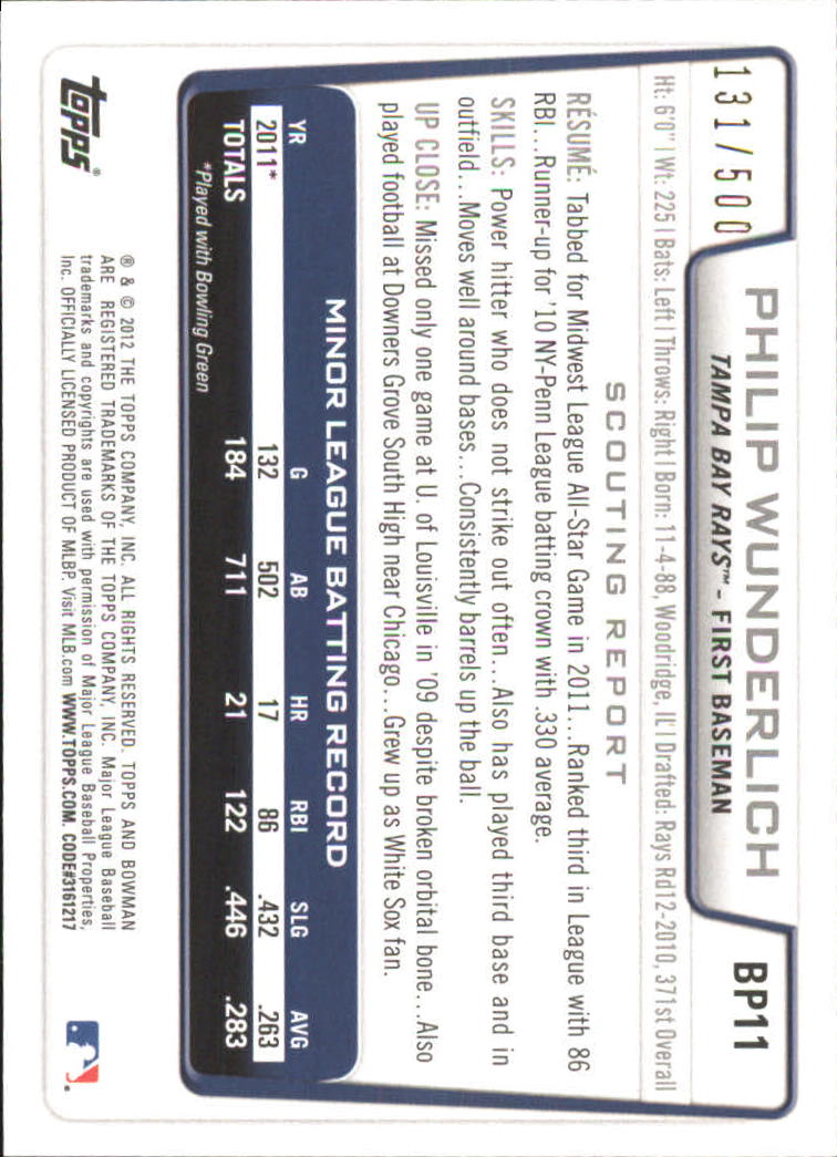 Tarjetas paralelas de béisbol Bowman 2012 "Prospects Blue" insertadas - Imagen 9 de 47