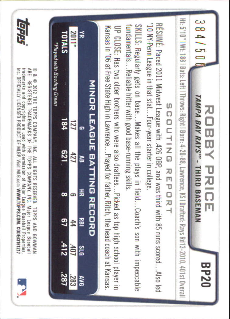 Tarjetas paralelas de béisbol Bowman 2012 "Prospects Blue" insertadas - Imagen 11 de 47