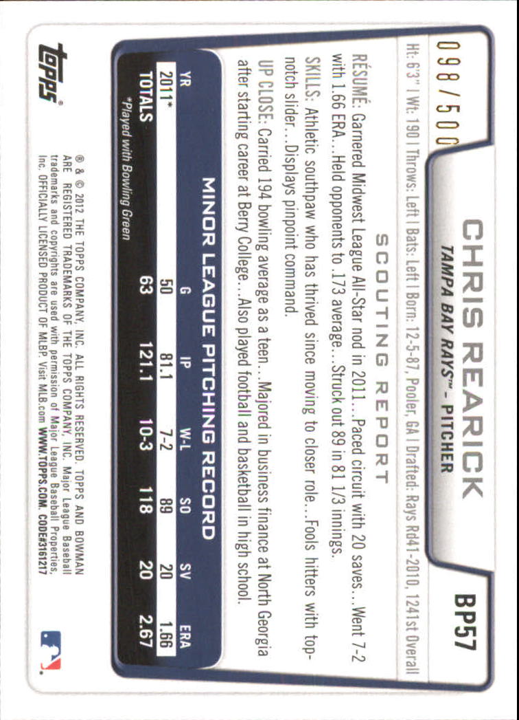 Tarjetas paralelas de béisbol Bowman 2012 "Prospects Blue" insertadas - Imagen 25 de 47