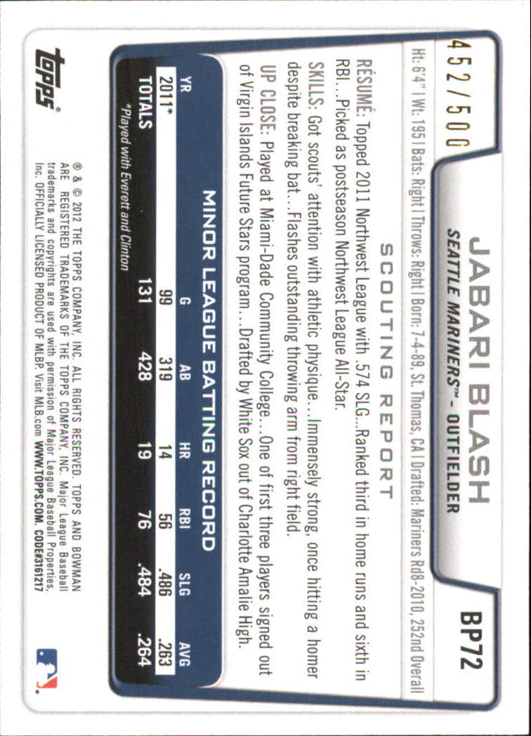 Tarjetas paralelas de béisbol Bowman 2012 "Prospects Blue" insertadas - Imagen 35 de 47