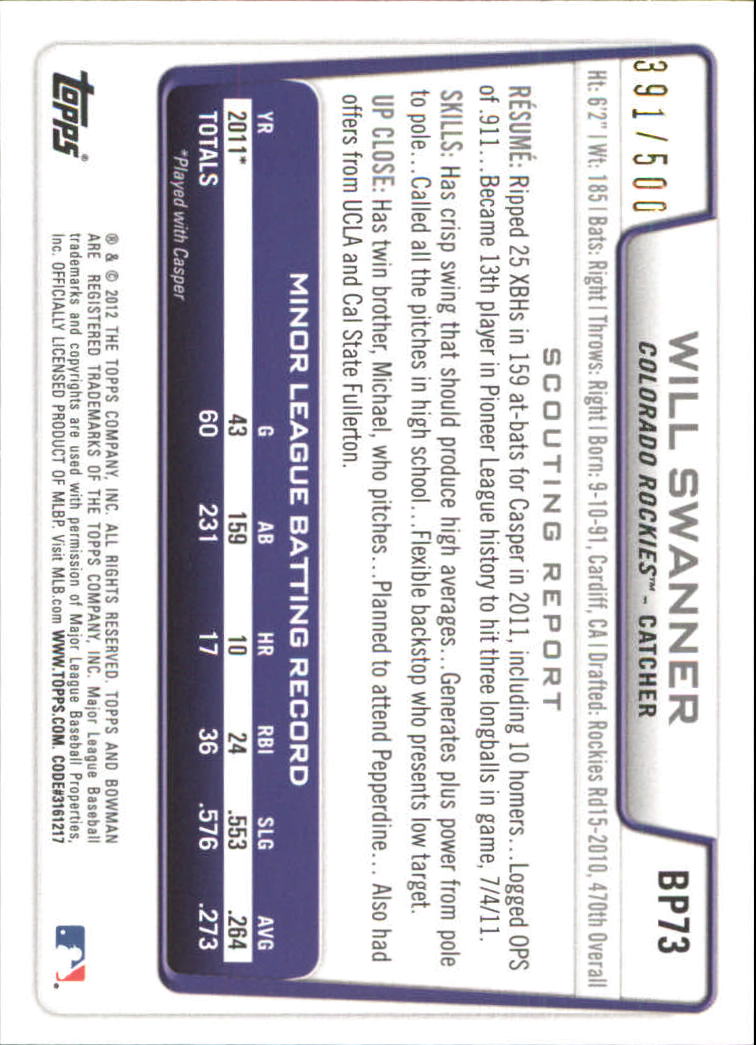 Tarjetas paralelas de béisbol Bowman 2012 "Prospects Blue" insertadas - Imagen 37 de 47